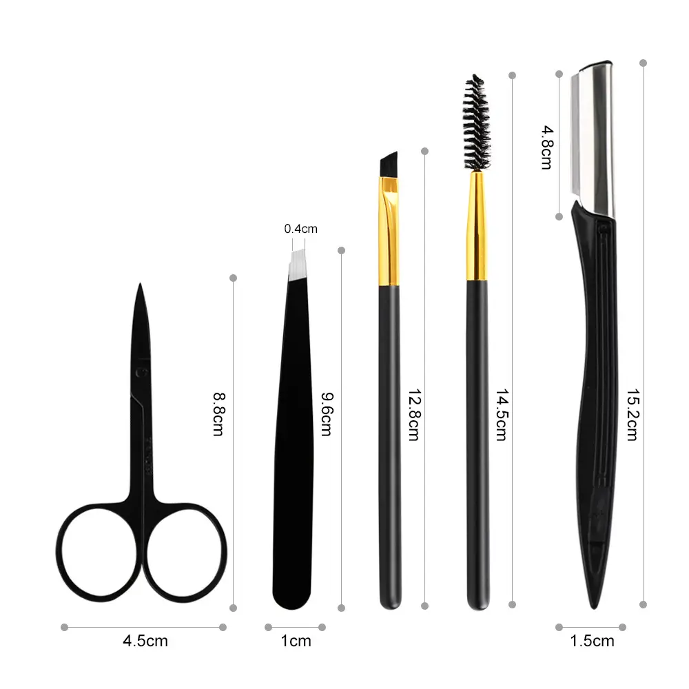 Stainless Steel Eyebrow Trimming Kit 5-Piece Black Gold - Image 4