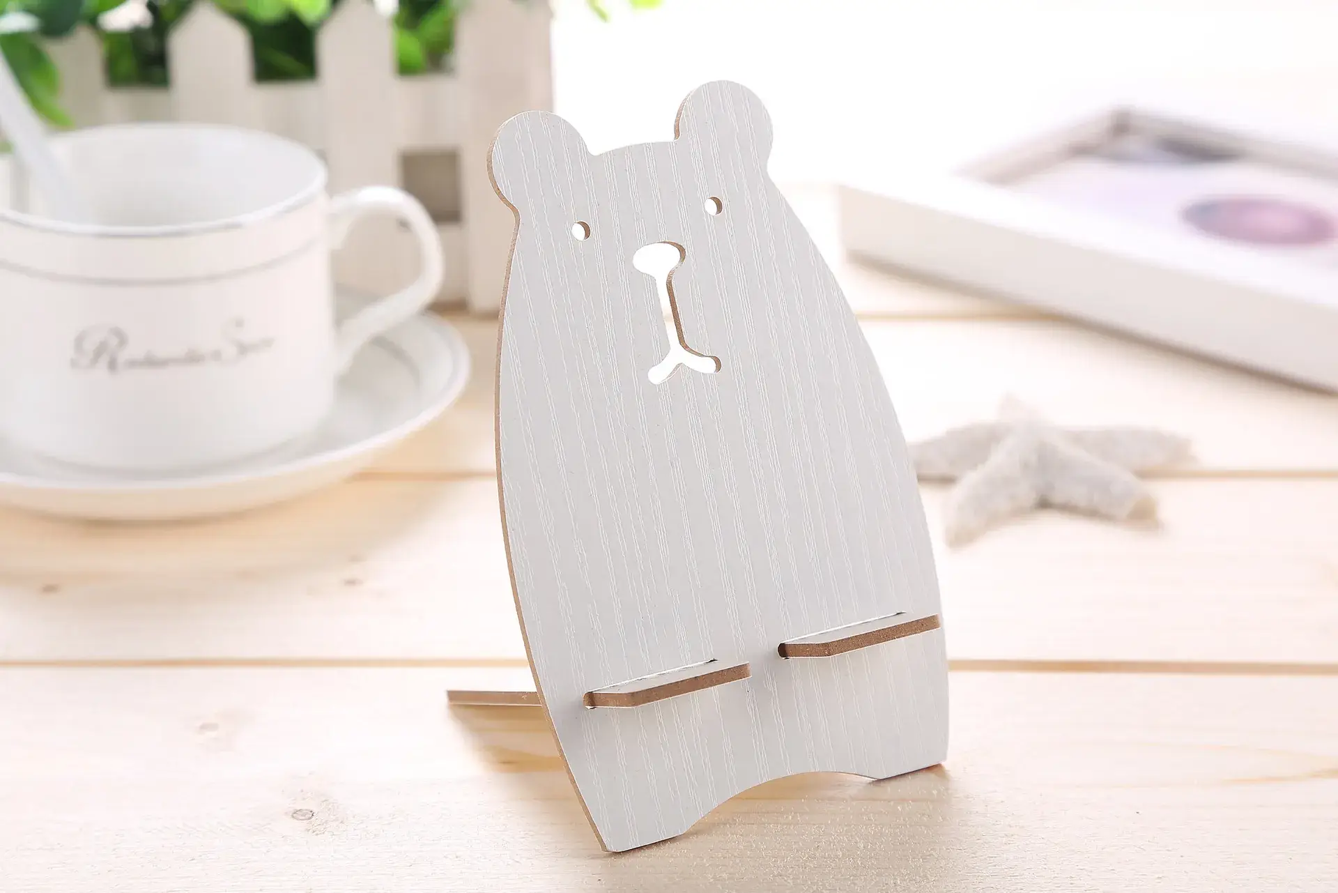Yellow Wooden Mobile Phone Holder Bear Design - Image 3