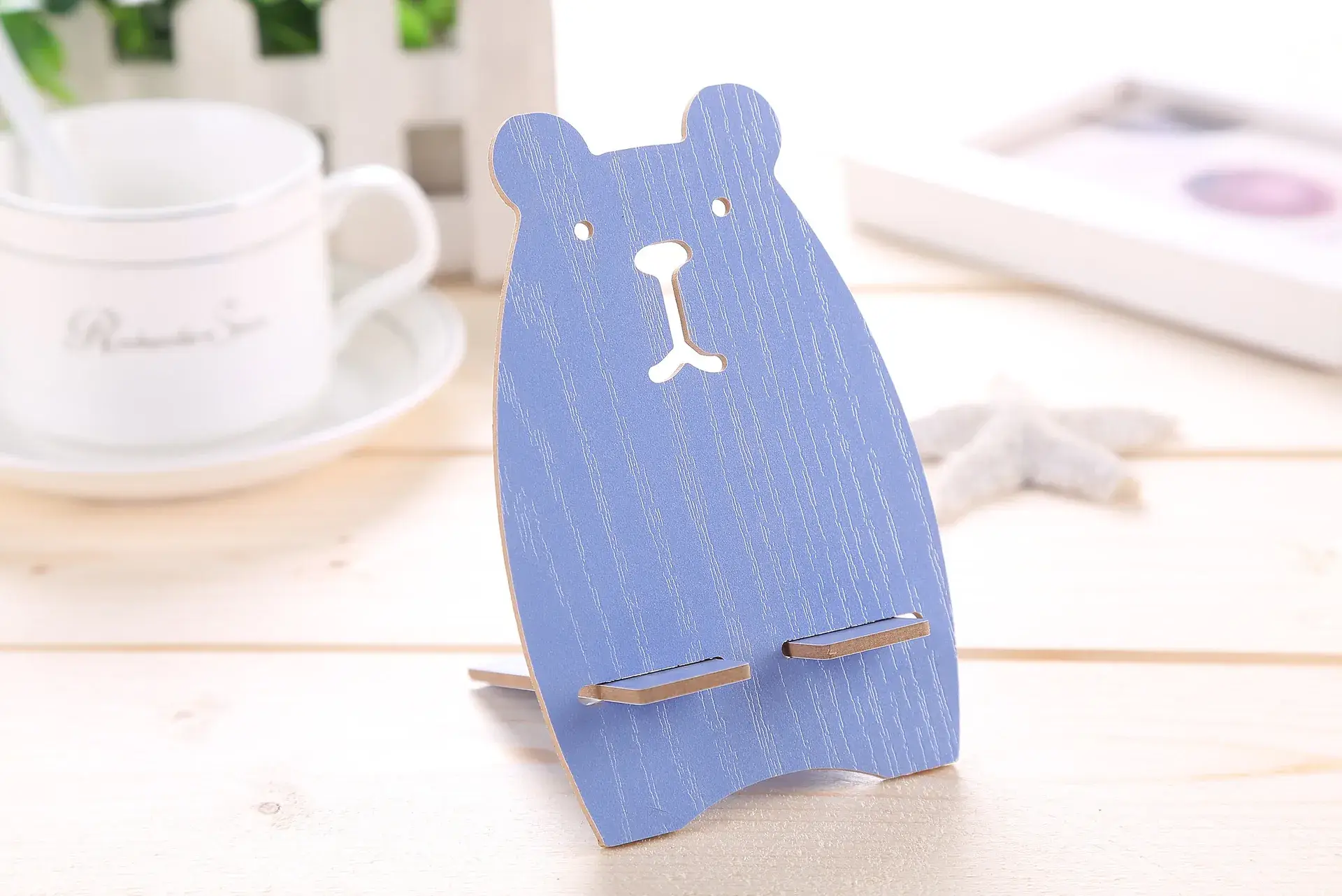 Yellow Wooden Mobile Phone Holder Bear Design - Image 4