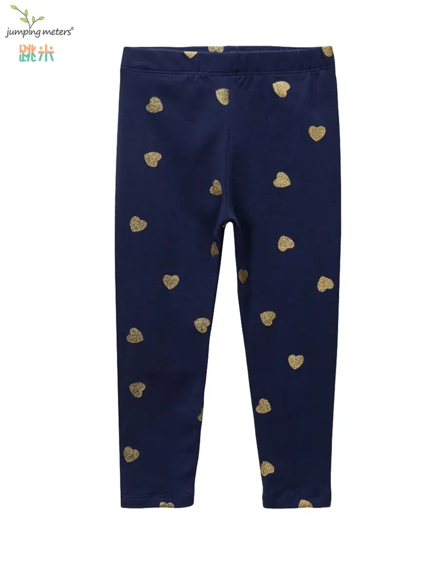 Girls Knitted Leggings Blue Heart Print Elastic Cuffs - Image 6