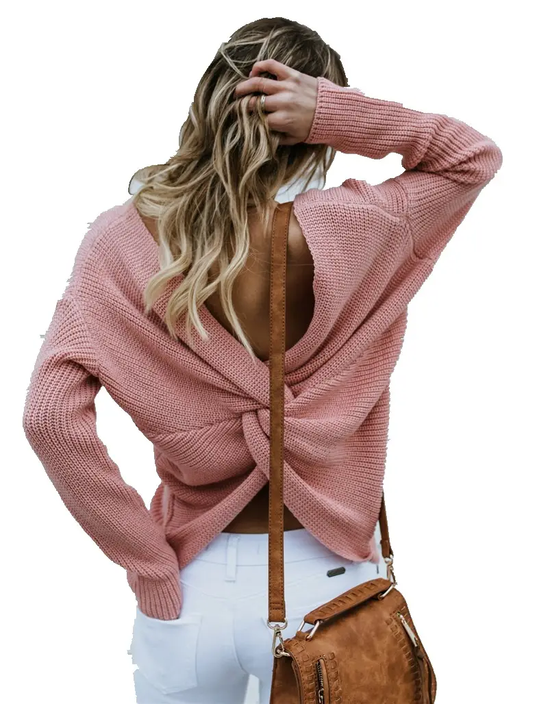 Black Knitted Crossbacked Sweater for Women