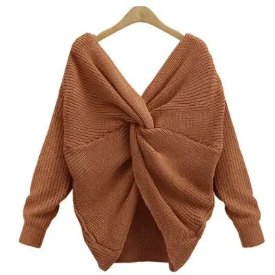 Black Knitted Crossbacked Sweater for Women