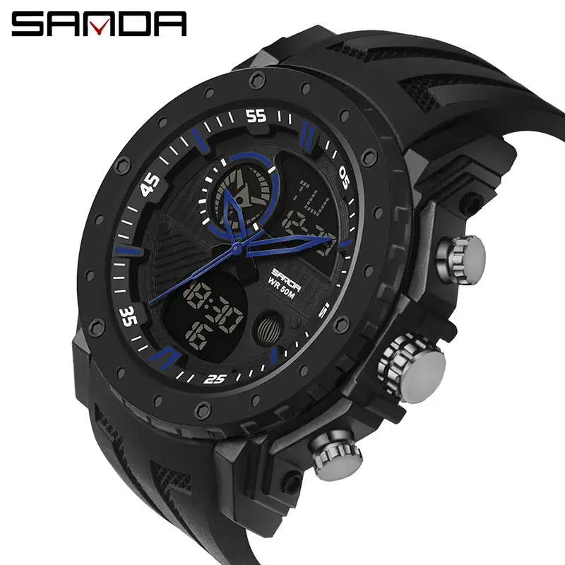 Sanda Black Multifunctional Dual Display Watch - Image 10