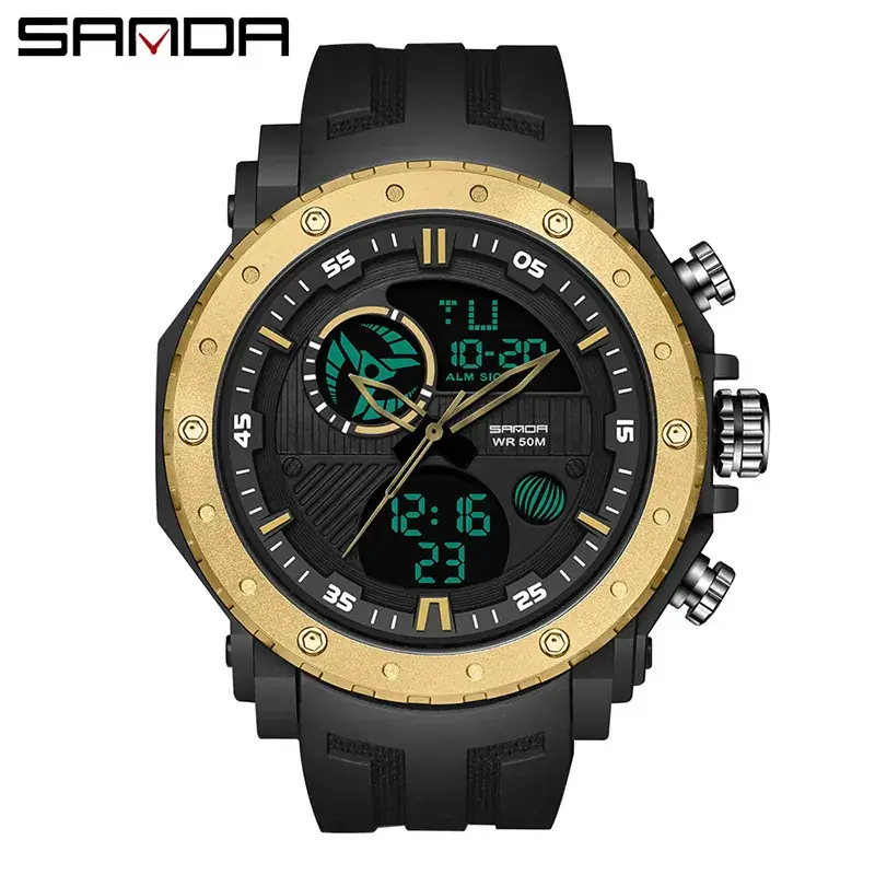 Sanda Black Multifunctional Dual Display Watch - Image 2