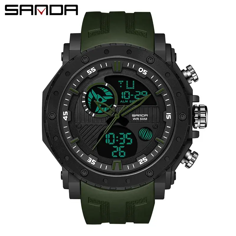 Sanda Black Multifunctional Dual Display Watch - Image 5