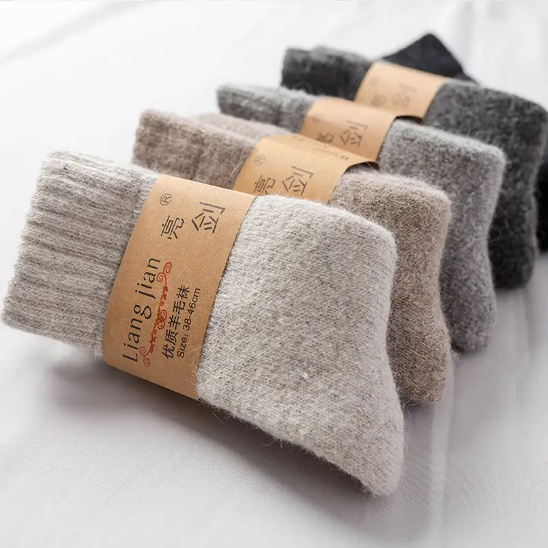 Winter Super Thick Wool Socks Men's and Women's Warm Wool Socks Thickened fleece-lined Towel Socks Solid Color Wool Socks
