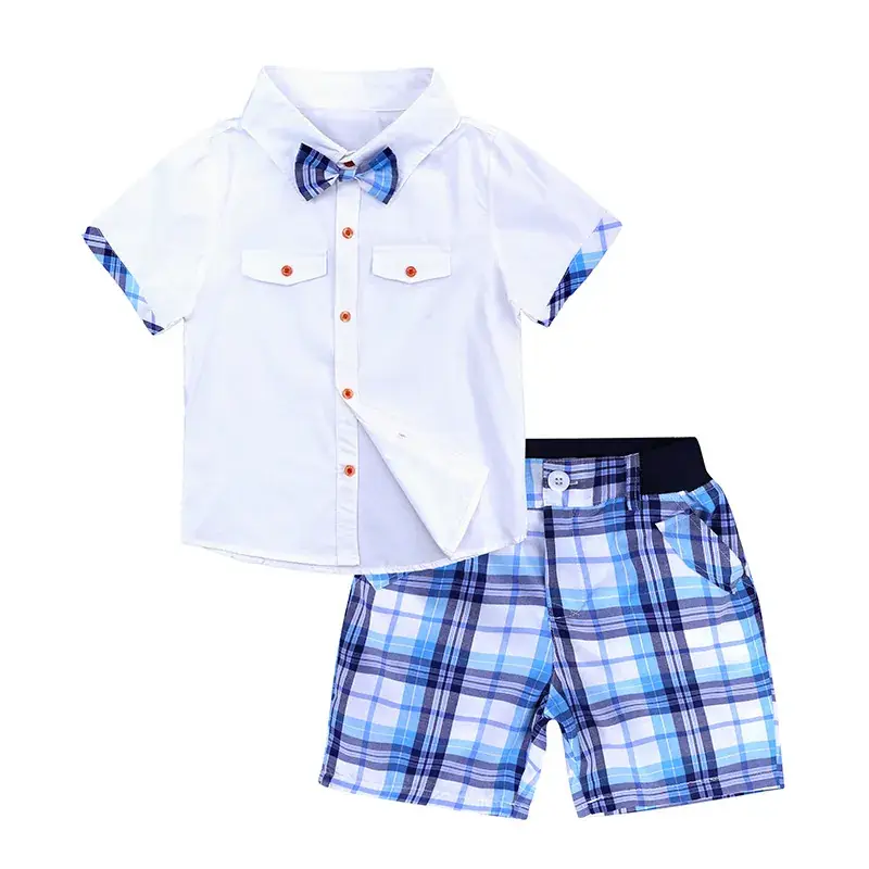 AliExpress Boys Plaid Suit White Bow Short Sleeve Shorts - Image 2