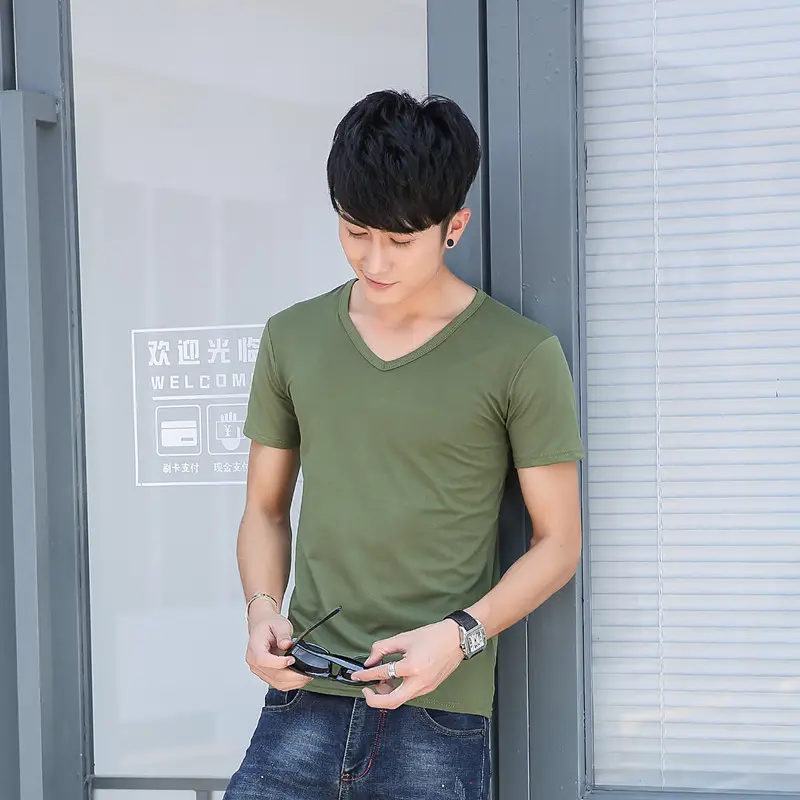 Men's 2021 Summer Round Neck T-Shirt Navy Blue - Image 9