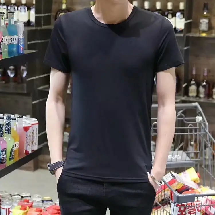 Men's Black Slim Fit T-Shirt 2018 Spring - Image 3