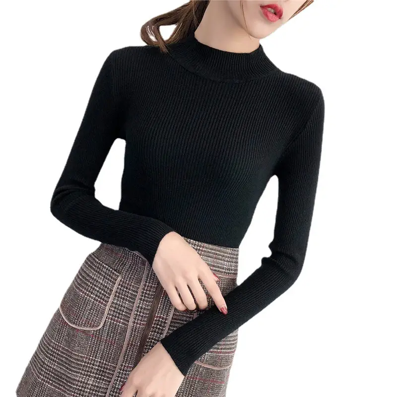 Korean Style Black Turtleneck Long Sleeve Women's Sweater - Image 20