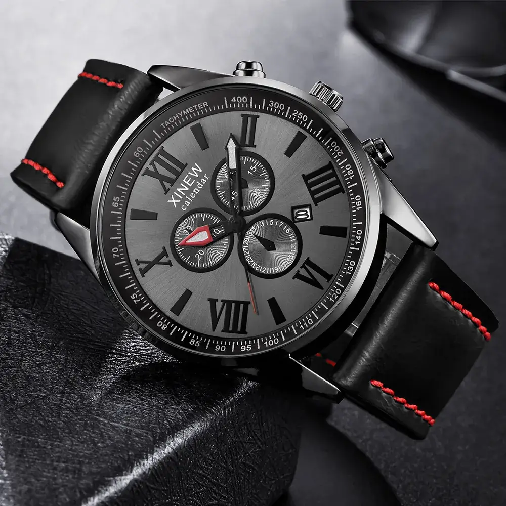 Men's Xinhai Chronograph Quartz Watch Green Leather Band - Image 21
