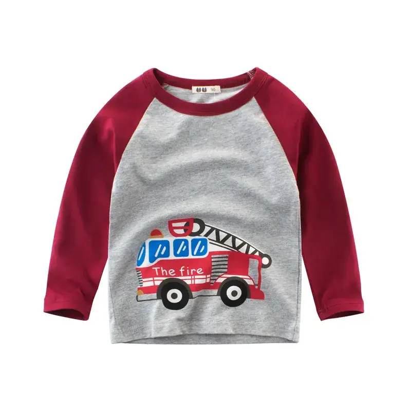 Kids Fire Truck Graphic Long Sleeve T-Shirt Grey Red - Image 8