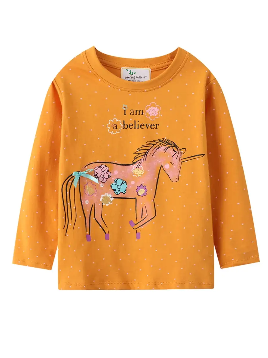 Girls Long Sleeve T-Shirt Yellow Pony Design Factory Wholesale - Image 6