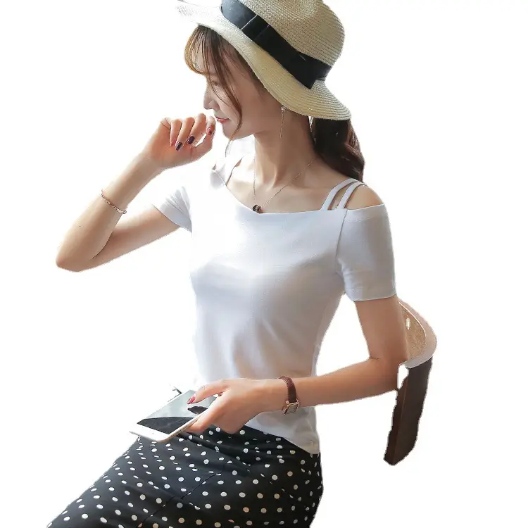 New Women's Black Cold Shoulder Top Slim V-Neck Short Sleeve - Image 7