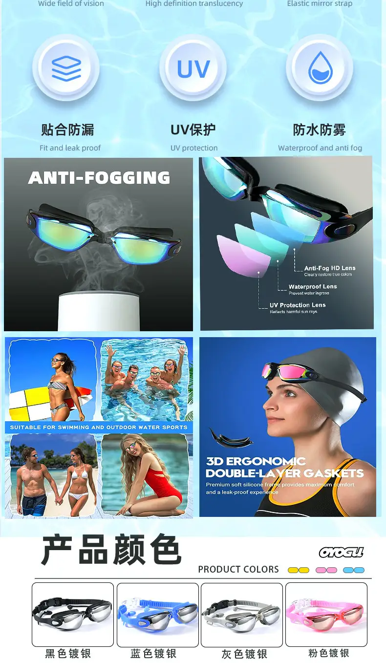Cross-Border High-Definition Swimming Goggles, Anti-Fog, Eye-Proof, Silicone Myopia Glasses, Waterproof Swimming Equipment, Electroplated Swimming Goggles Wholesale — feature 12