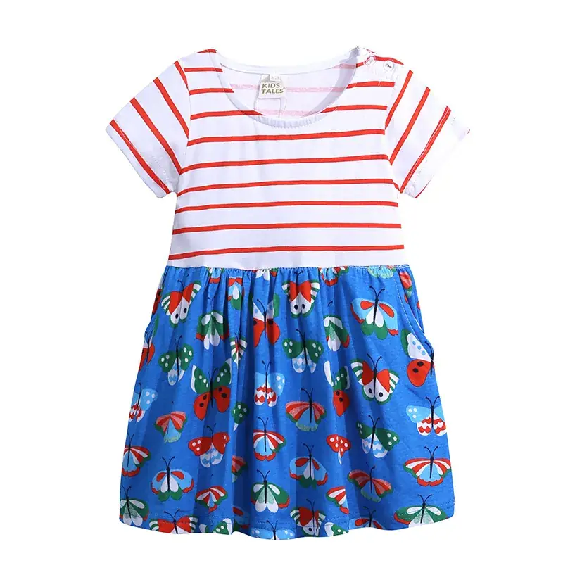 Kids Printed Striped Skirt Dress Pink Elephant Design
