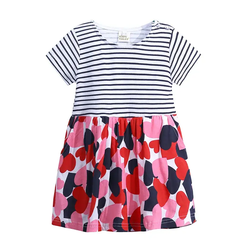 Kids Printed Striped Skirt Dress Pink Elephant Design