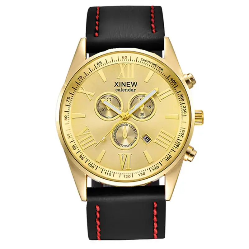 XINEW Men's Gold Quartz Chronograph Watch Brown Leather Band - Image 10