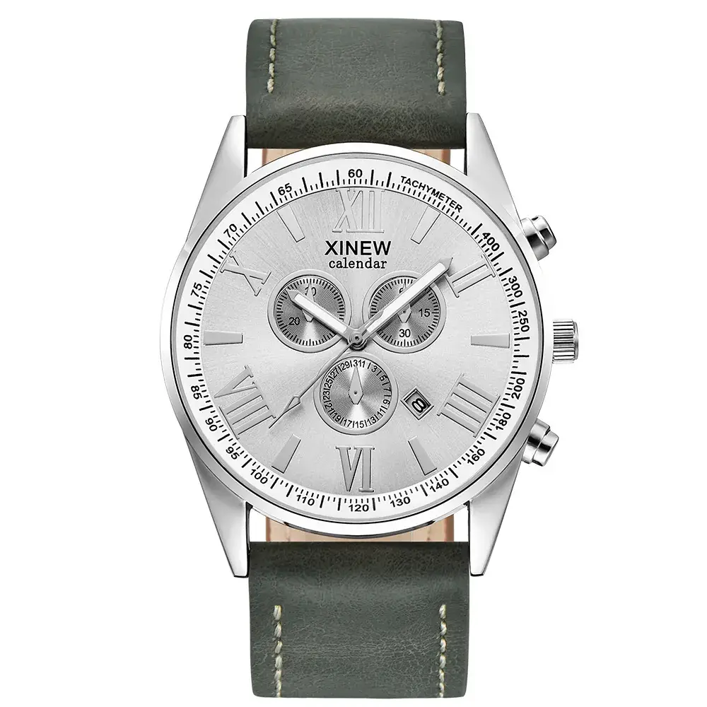 XINEW Men's Gold Quartz Chronograph Watch Brown Leather Band - Image 3