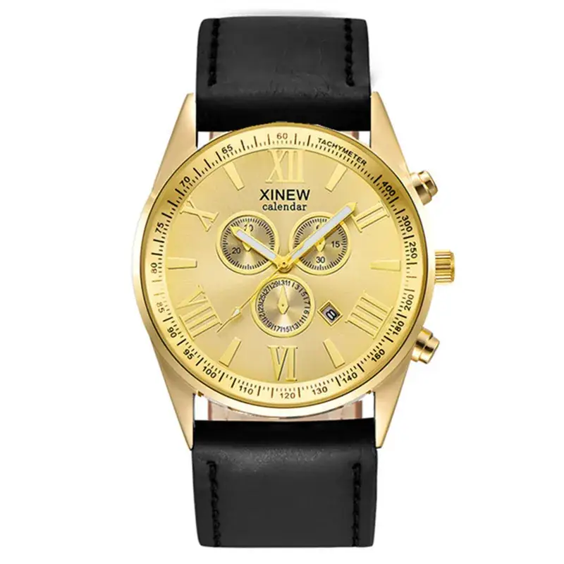 XINEW Men's Gold Quartz Chronograph Watch Brown Leather Band - Image 7