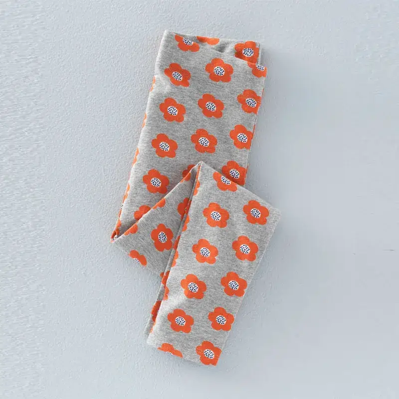 Children's Gray Floral Leggings with Orange Flowers
