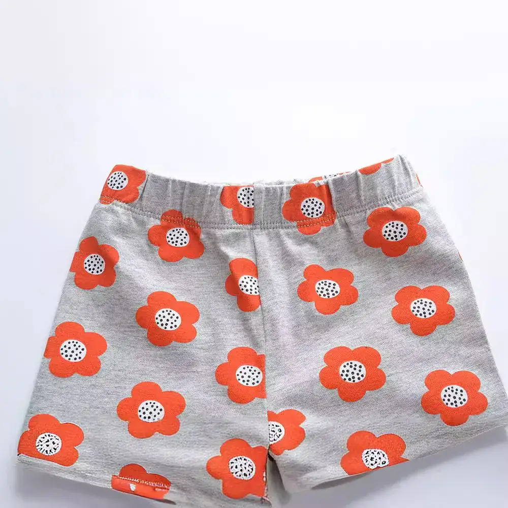 Children's Gray Floral Leggings with Orange Flowers