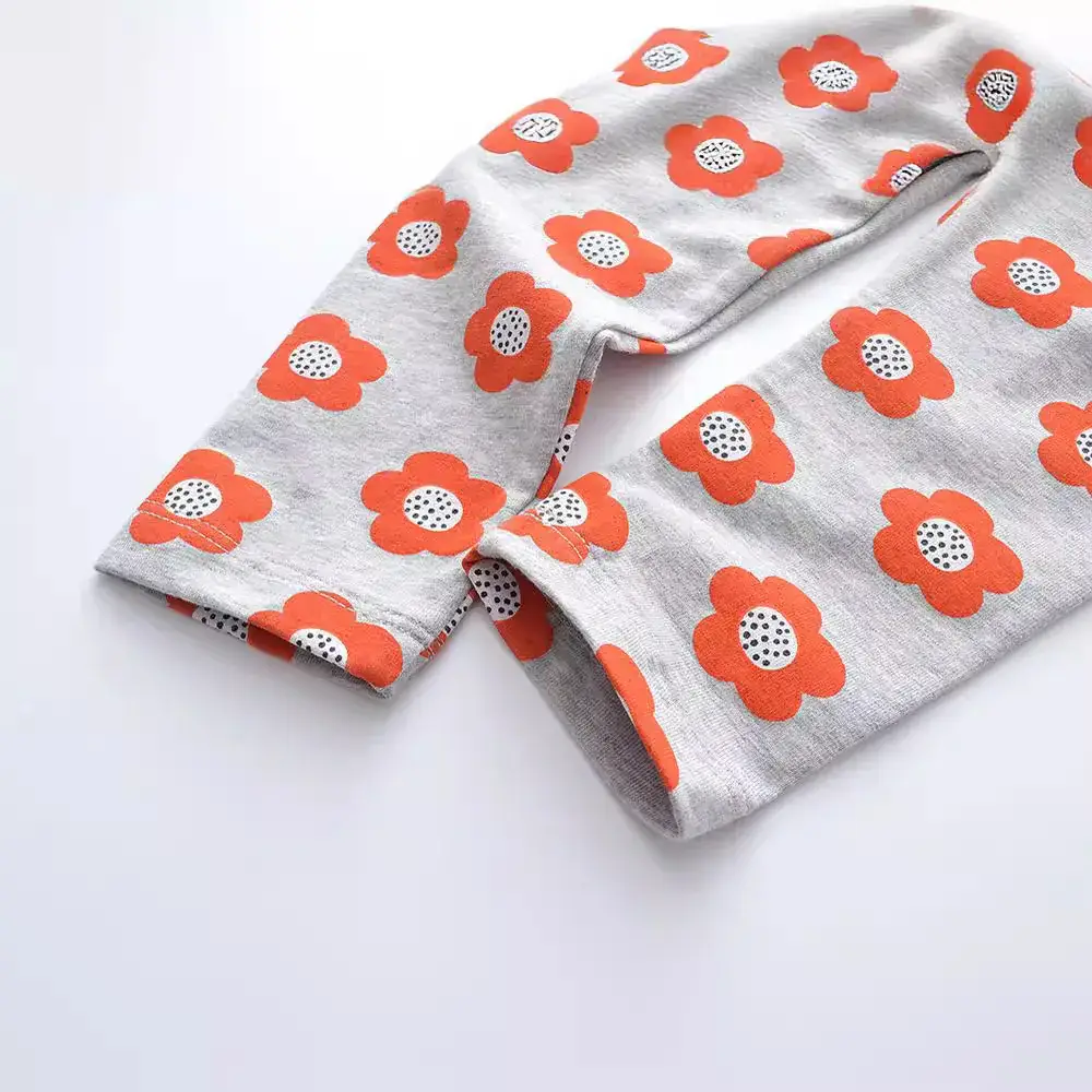 Children's Gray Floral Leggings with Orange Flowers