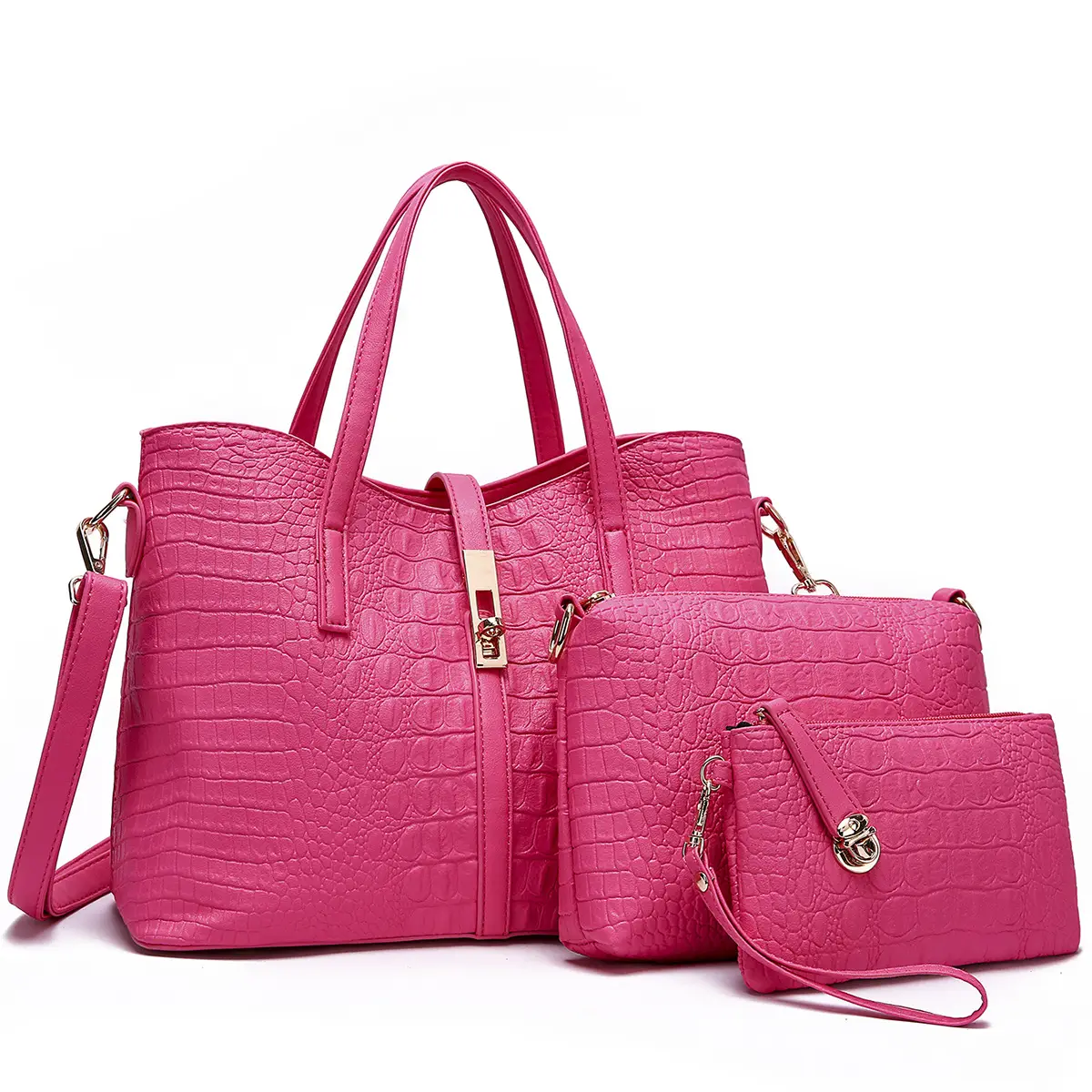 2023 Women's Croc Leather Handbag Set Beige - Image 7