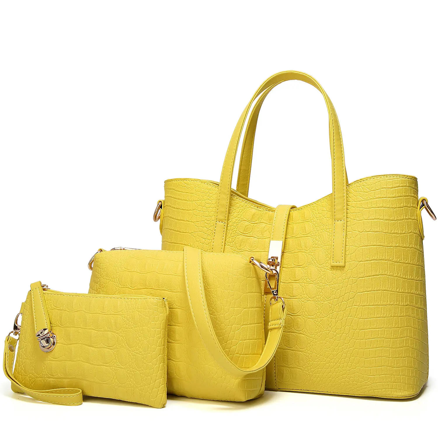 2023 Women's Croc Leather Handbag Set Beige - Image 2
