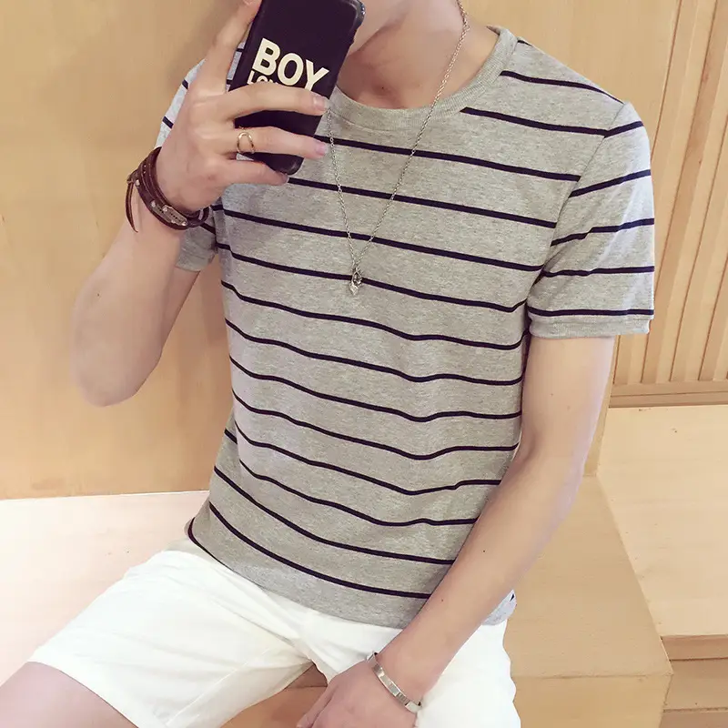 Men Striped Cotton T-Shirt Slim Fit Summer Wear - Image 5