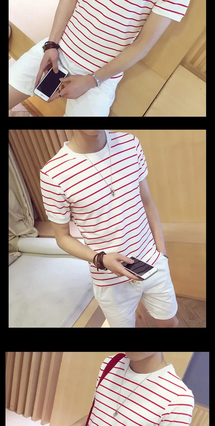 Men Striped Cotton T-Shirt Slim Fit Summer Wear — feature 5