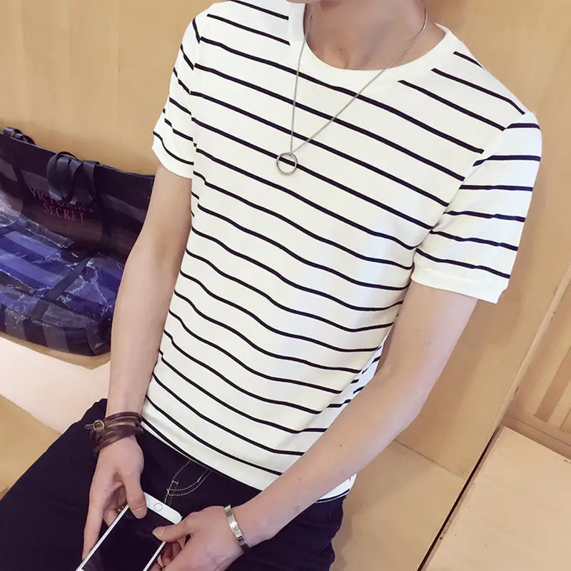 Men Striped Cotton T-Shirt Slim Fit Summer Wear - Image 3