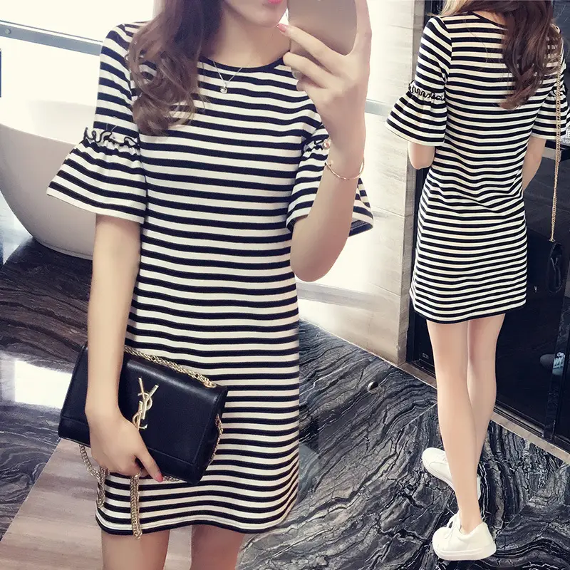 Women Striped Mid-Length T-Shirt Summer Wear - Image 3