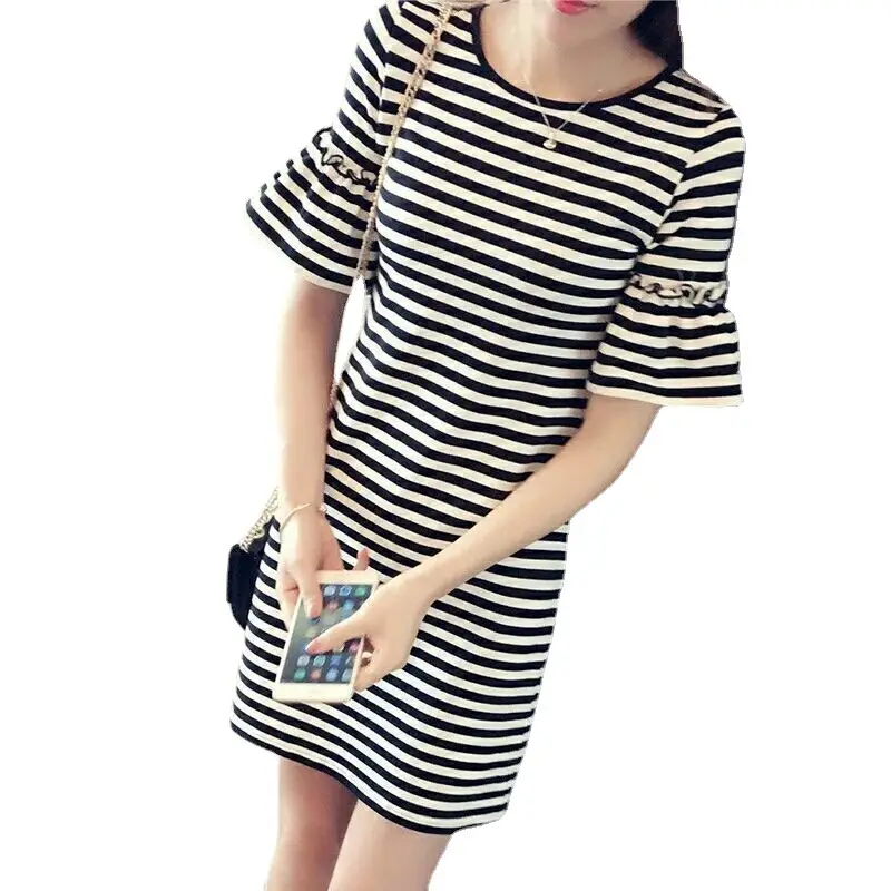 Women Striped Mid-Length T-Shirt Summer Wear - Image 4
