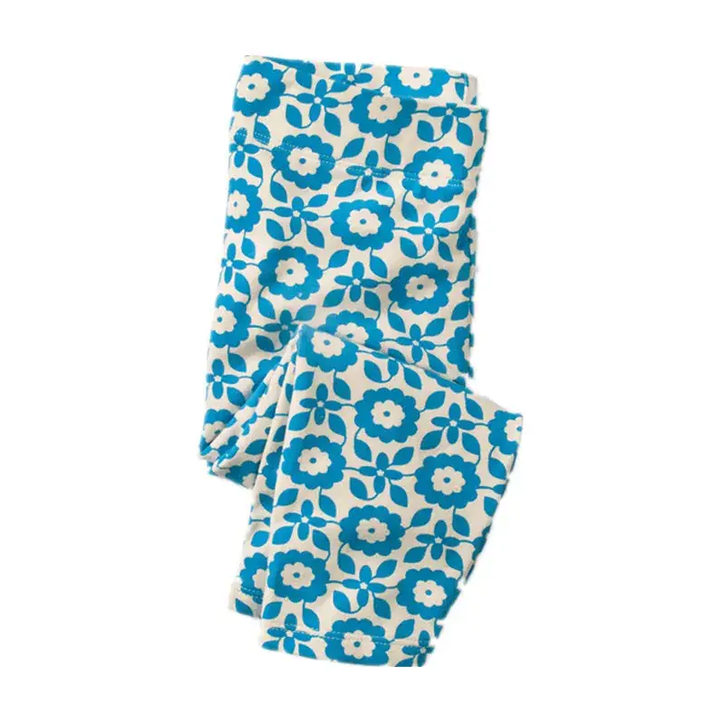 Blue Floral Printed Stretch Leggings for Girls