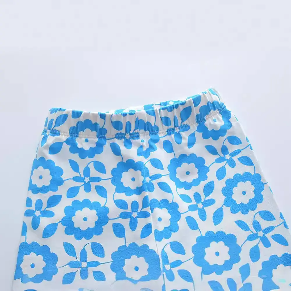Blue Floral Printed Stretch Leggings for Girls