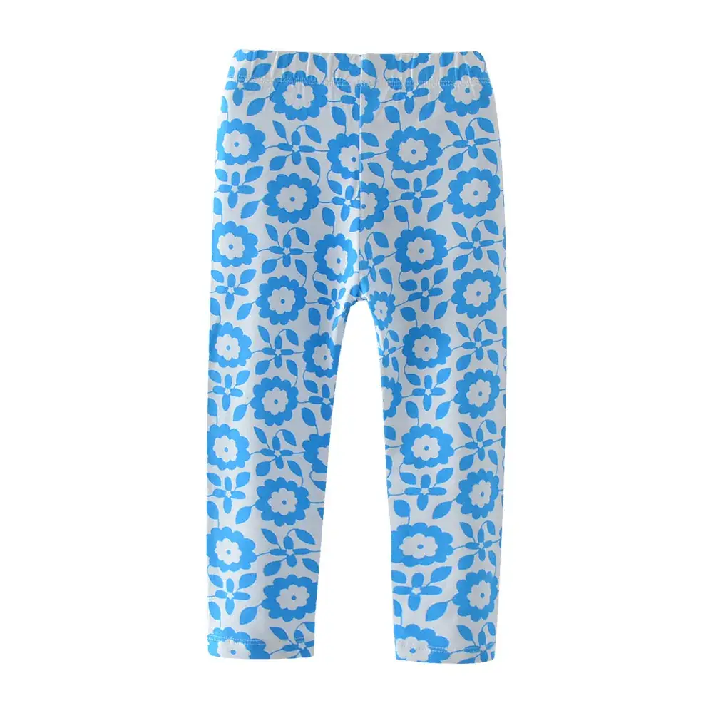 Blue Floral Printed Stretch Leggings for Girls