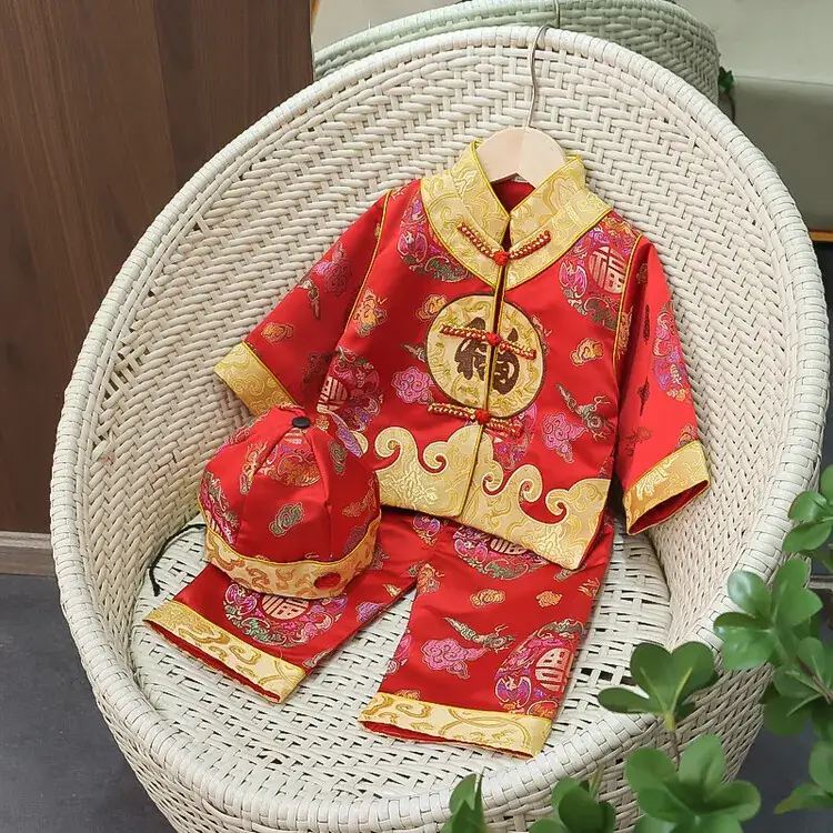 New Boys' Red Tang Suit Ethnic One-Year Old Suit - Image 10