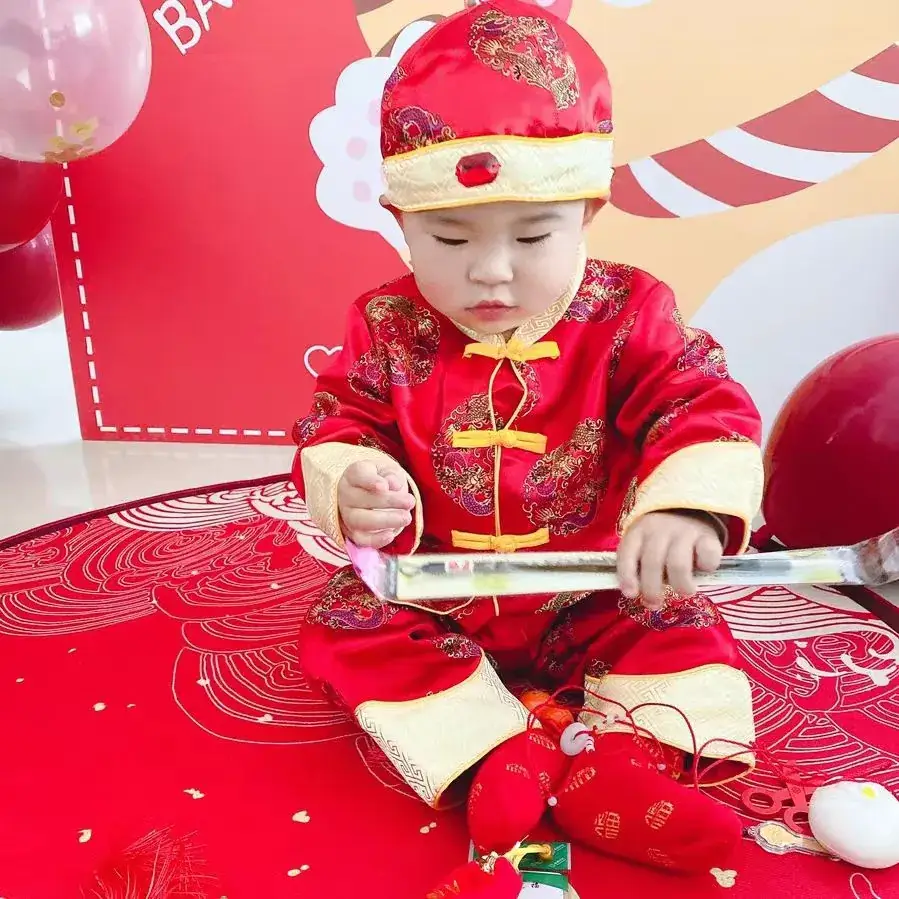 New Boys' Red Tang Suit Ethnic One-Year Old Suit - Image 14