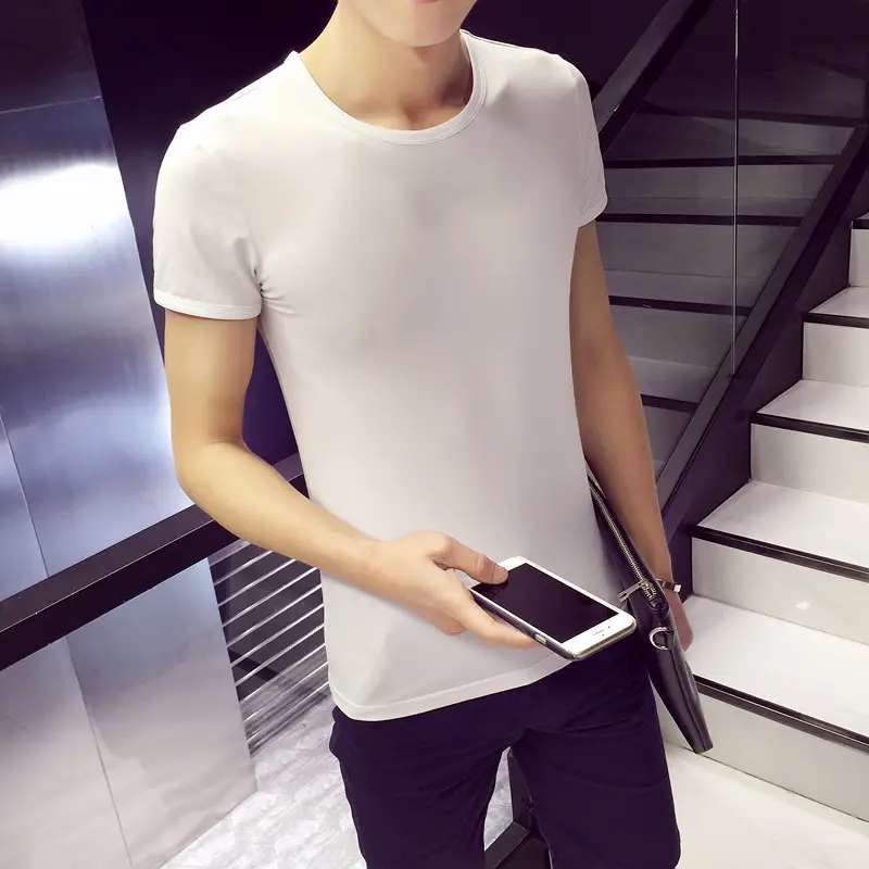 Men Solid Color Short Sleeve T-Shirt V Neck Slim Fit - Image 10