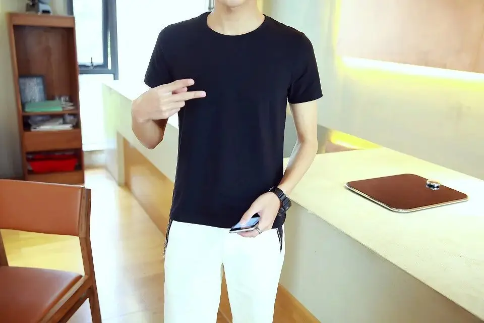 Men Solid Color Short Sleeve T-Shirt V Neck Slim Fit - Image 11