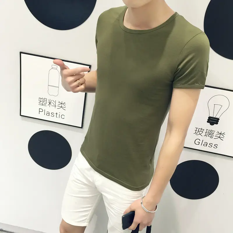 Men Solid Color Short Sleeve T-Shirt V Neck Slim Fit - Image 12