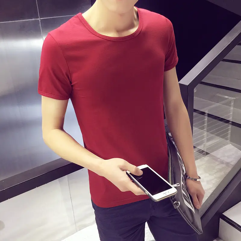 Men Solid Color Short Sleeve T-Shirt V Neck Slim Fit - Image 13
