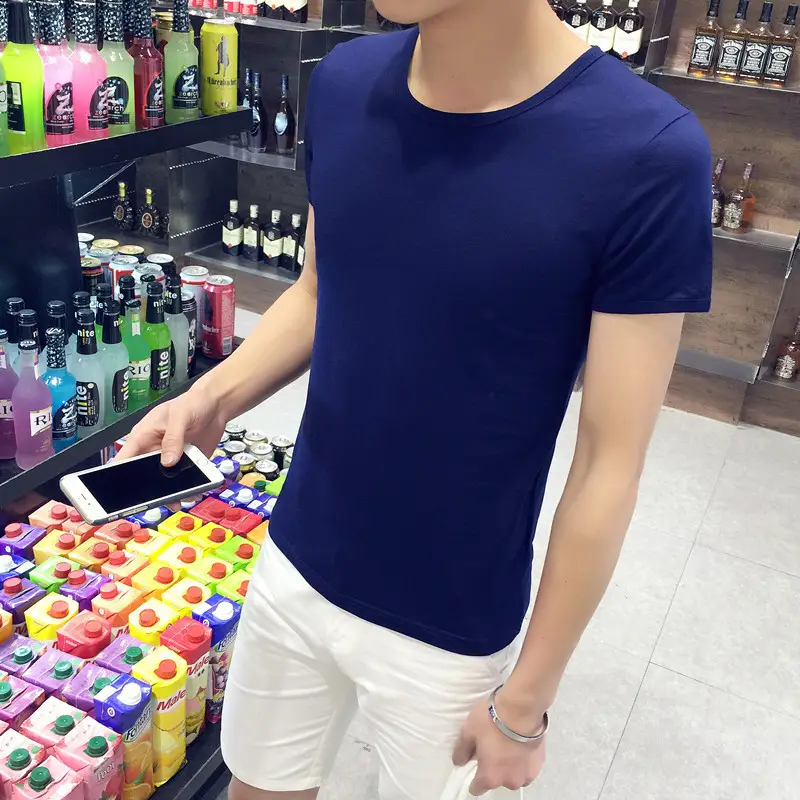 Men Solid Color Short Sleeve T-Shirt V Neck Slim Fit - Image 14
