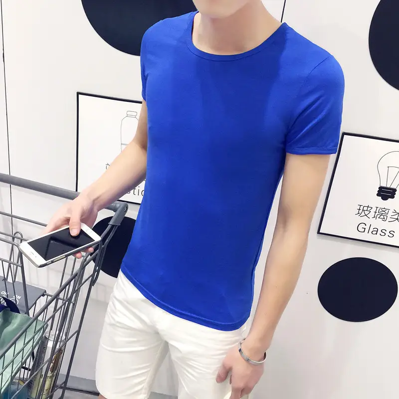 Men Solid Color Short Sleeve T-Shirt V Neck Slim Fit - Image 15
