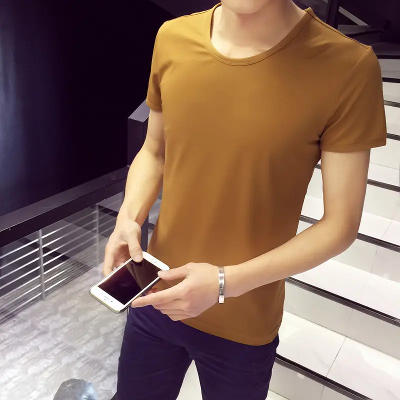 Men Solid Color Short Sleeve T-Shirt V Neck Slim Fit - Image 16