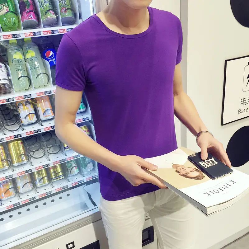 Men Solid Color Short Sleeve T-Shirt V Neck Slim Fit - Image 17