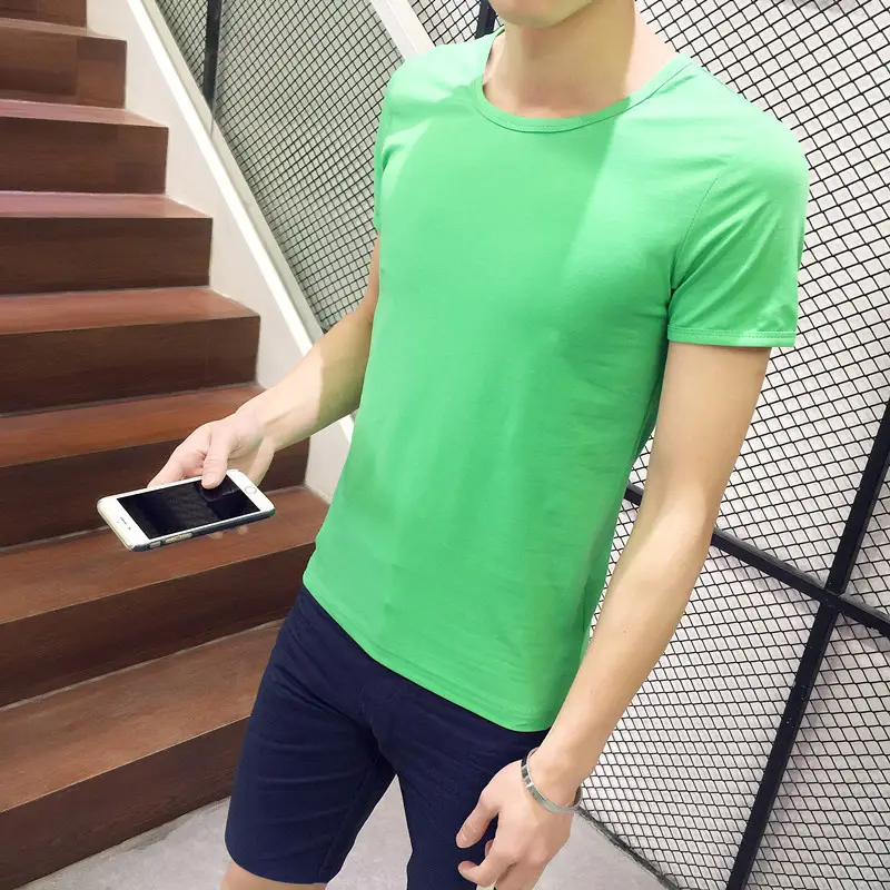 Men Solid Color Short Sleeve T-Shirt V Neck Slim Fit - Image 18