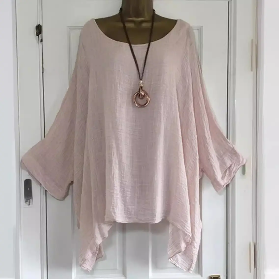 Women's Light Pink Irregular Cotton Top 2024 - Image 10