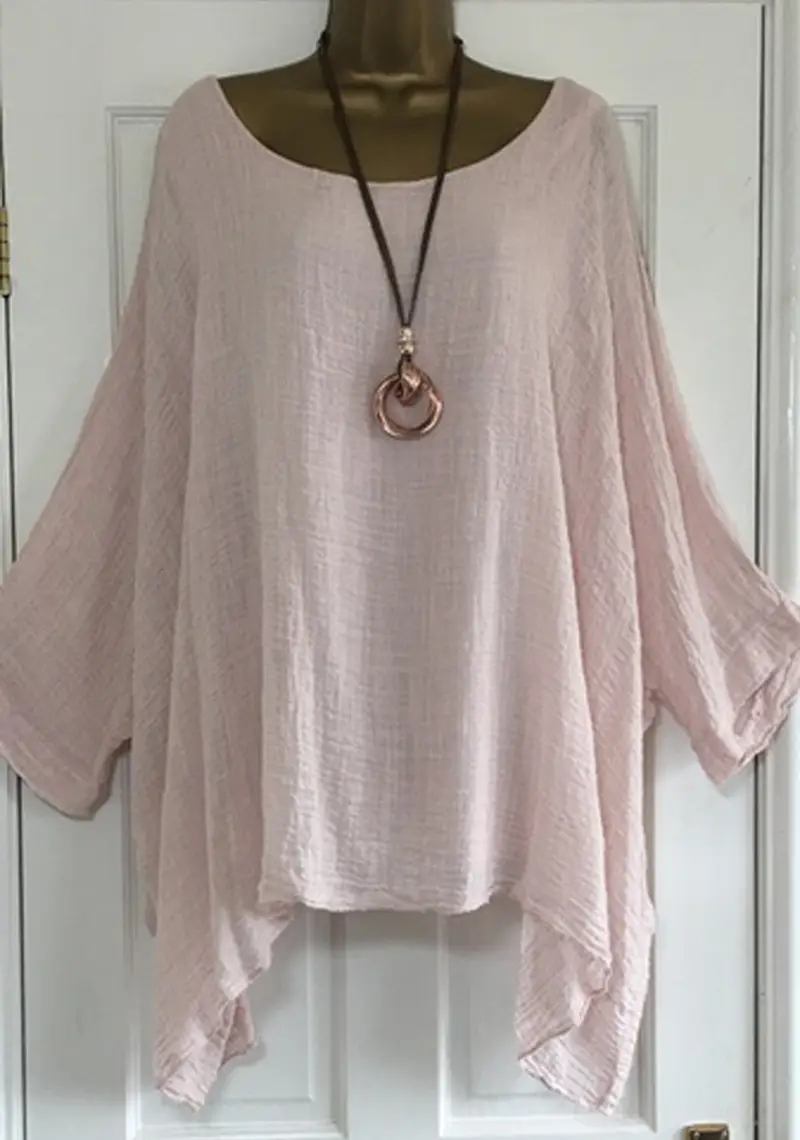 Women's Light Pink Irregular Cotton Top 2024 - Image 4